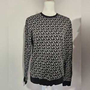 Michael Kors Black and White Monogram Fleece Lined Crewneck Sweatshirt Size S